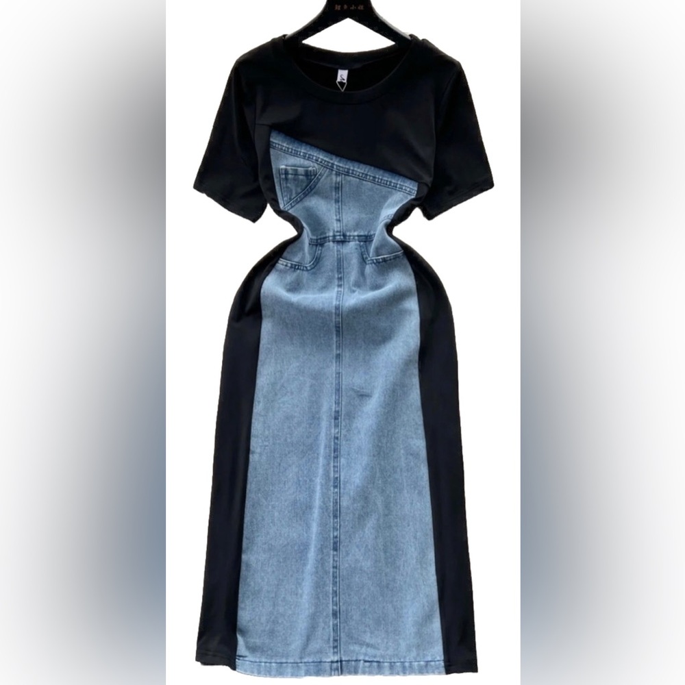 NEW WOMENS DEMIM PATCHWORK DRESS